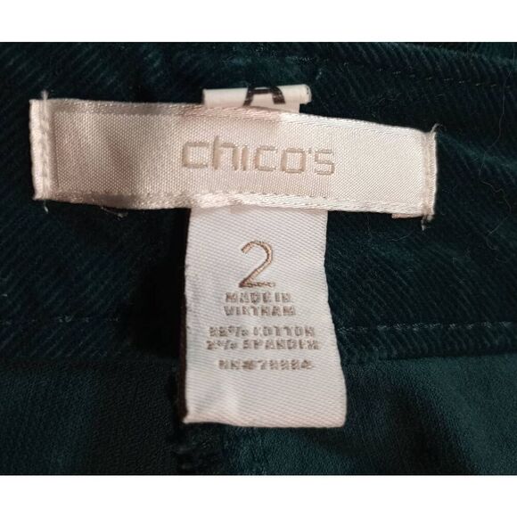 Chico's Pants Ladies 12 Chico's 2 Green Corduroy Straight Leg Western Dark Acade - Picture 5 of 8